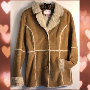 Xhilaration Tan Leather Coat with fur lining